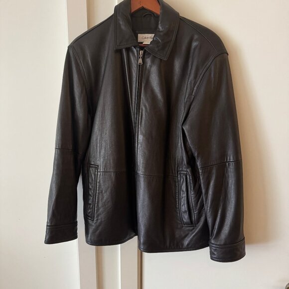 VINTAGE CALVIN KLEIN Y2K 90S STYLE PADDED LEATHER JACKET SIZE SMALL - Picture 1 of 11